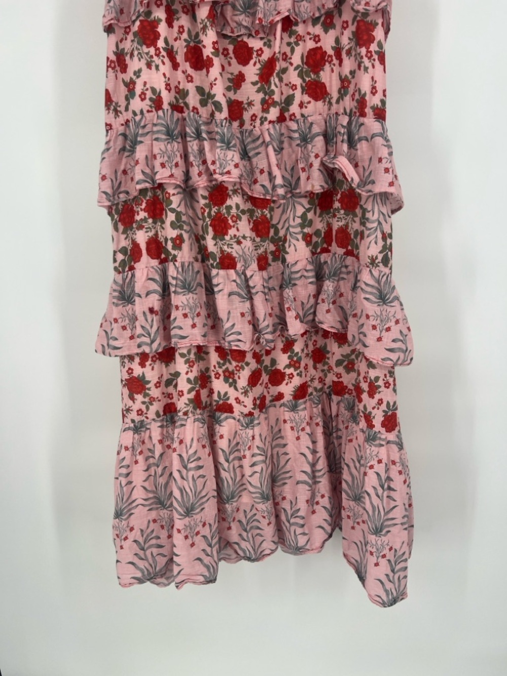 Anthropologie Sleeveless Square Neck Red Floral Ruffled Bohemian Maxi Dress S - Picture 5 of 10